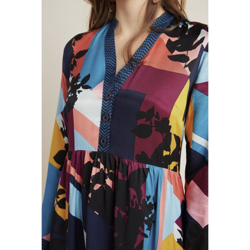 Anthropologie x Maeve Gillian Abstract Shirtdress Blue Black Shirt Dress LS XS - Picture 5 of 15
